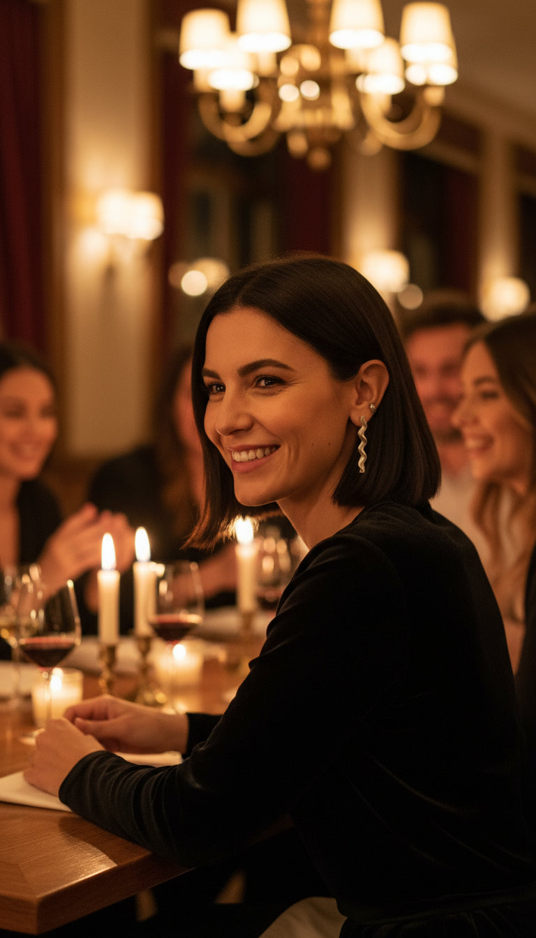 Close-up of an ear wearing a unique earring with a blurred background
