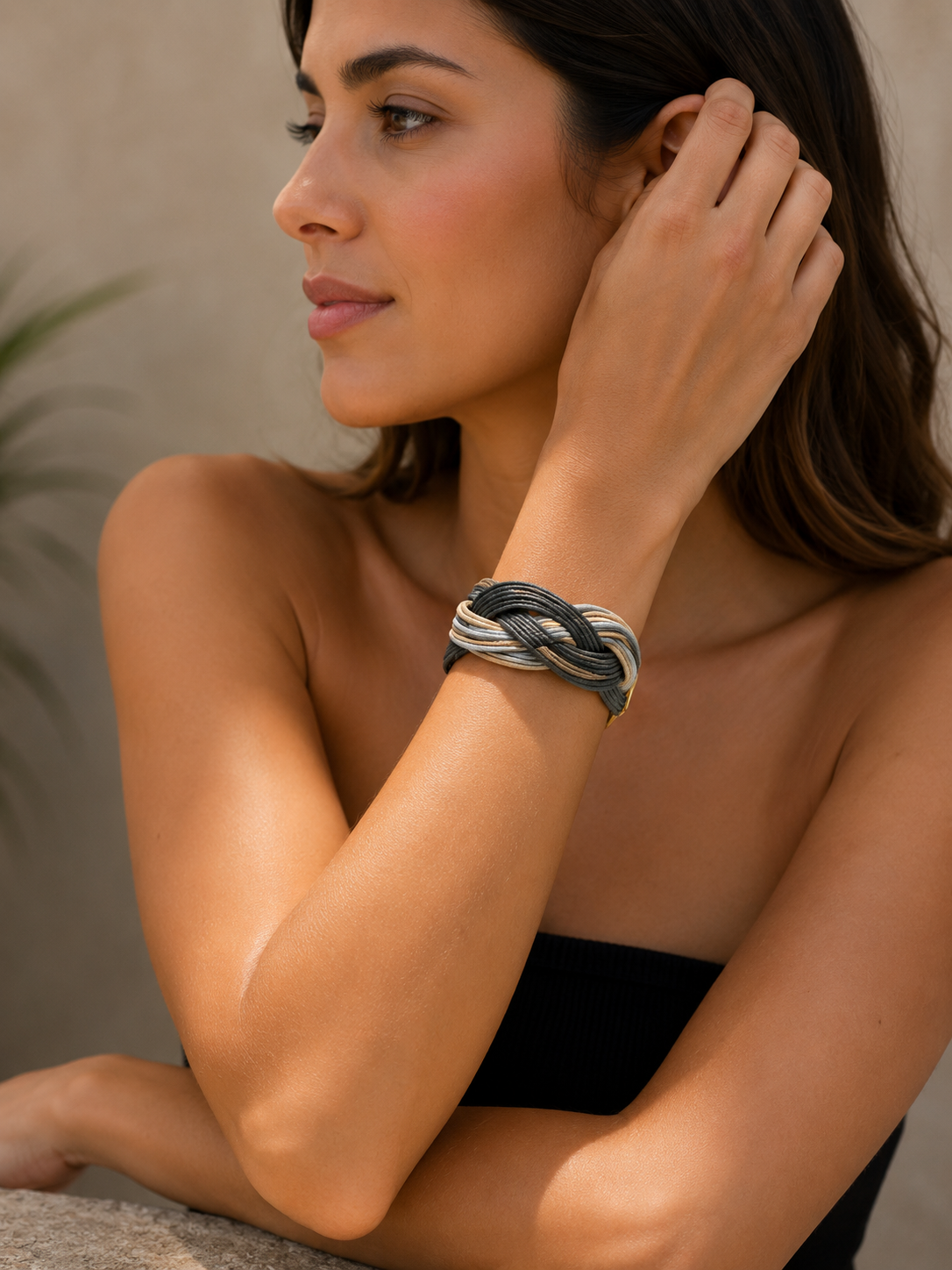 Bracelet Infinity grey, yellow and beige