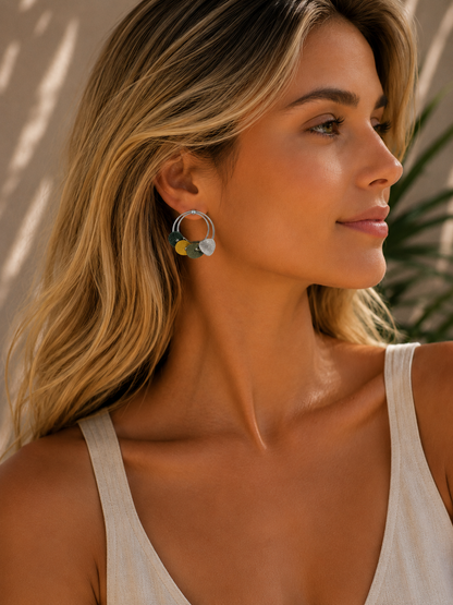 Inca Silver Earrings - Green and Yellow