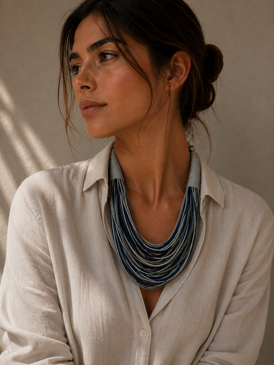 Afrika Necklace in Blue, Dark Gray and Light Gray