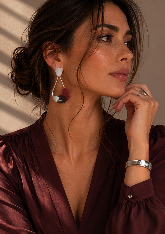 Leather Teardrop Silver Earrings: Red, Purple, and Pink