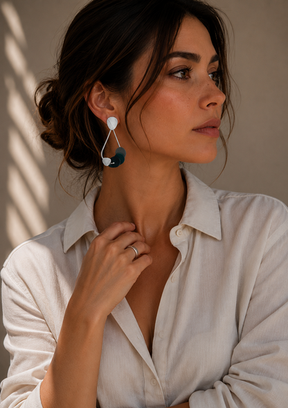 Leather Teardrop Silver earrings Blue, Aquamarine