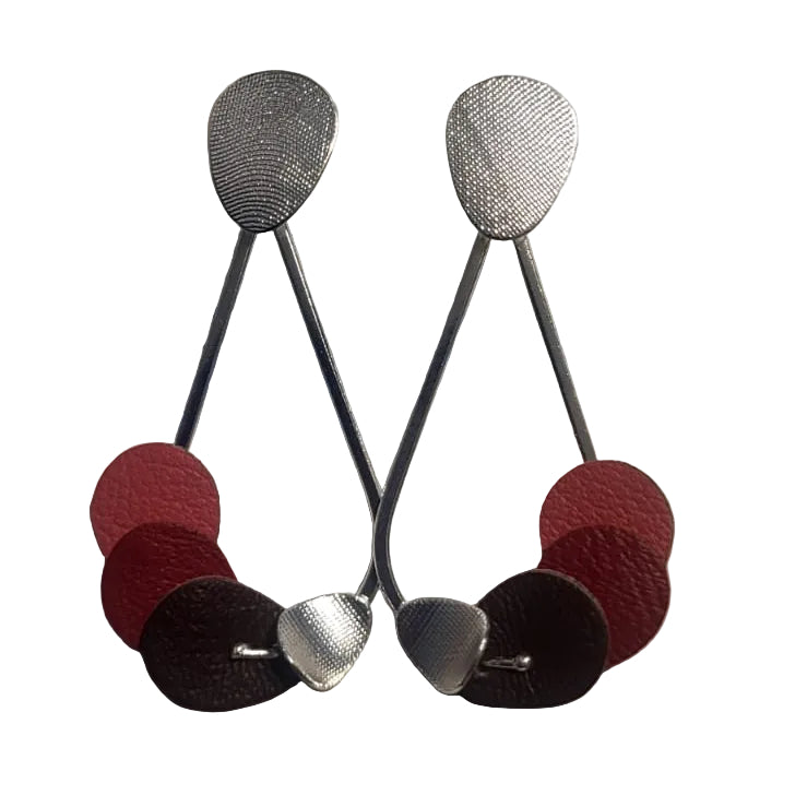 Leather Teardrop Silver Earrings: Red, Purple, and Pink