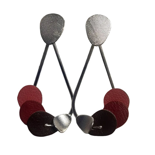 Leather Teardrop Silver Earrings: Red, Purple, and Pink