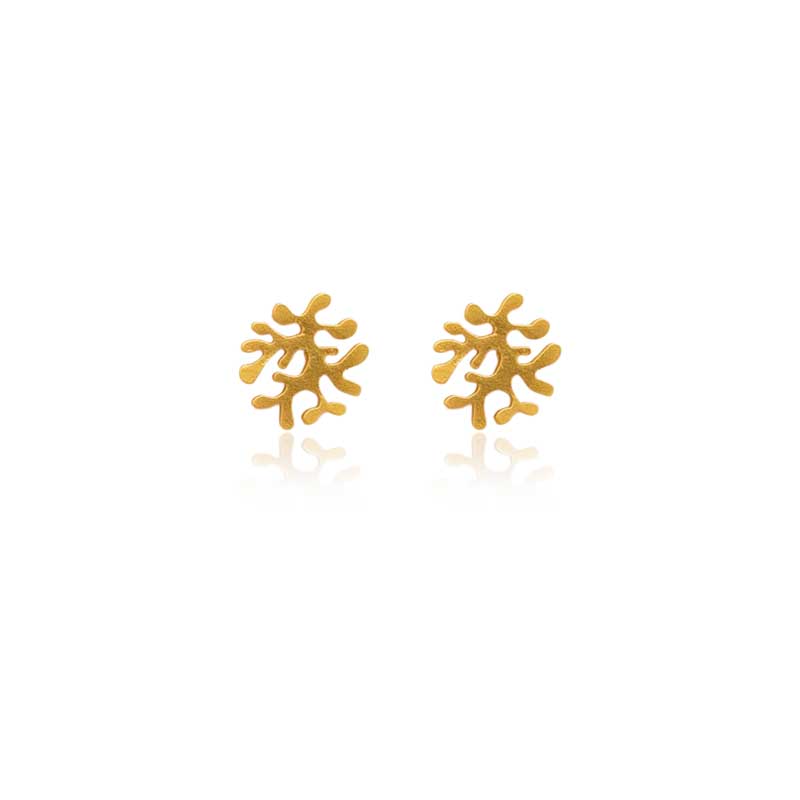 A pair of golden earrings in a coral reef-inspired design