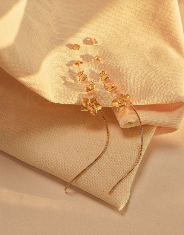 Secret Garden Golden Earrings Set of 5