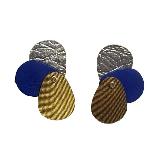 Vuelo stud earrings gold, blue and silver