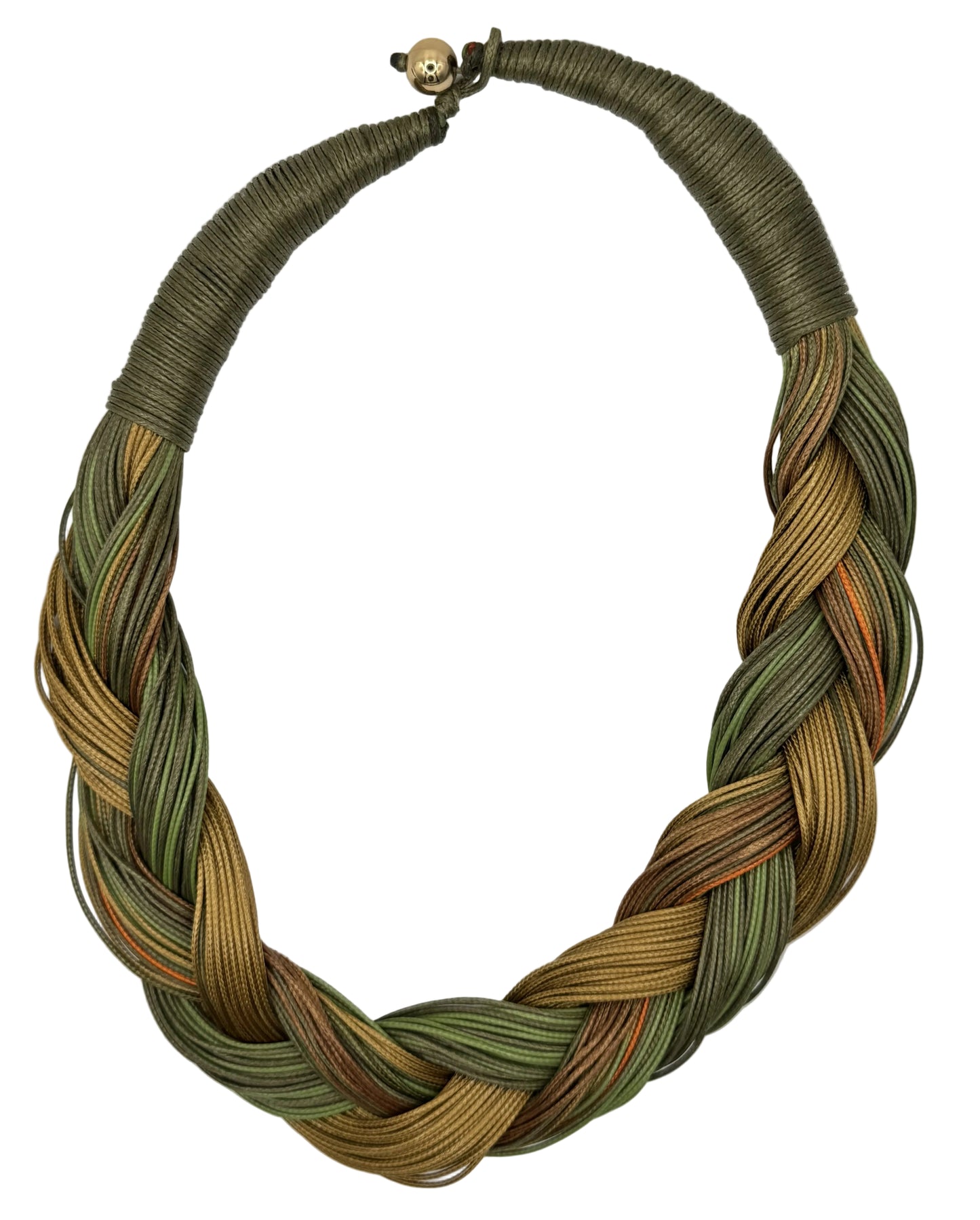 Braided necklace green and gold