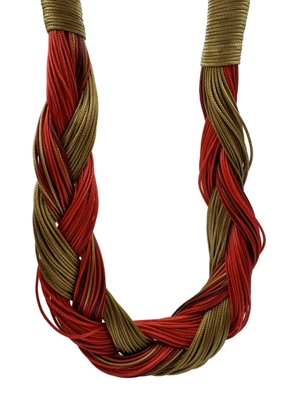 Braided necklace gold and red