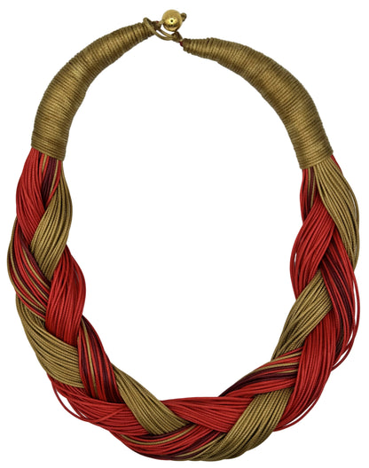 Braided necklace gold and red
