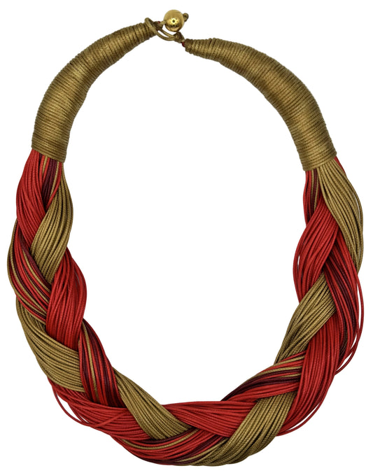 Braided necklace gold and red